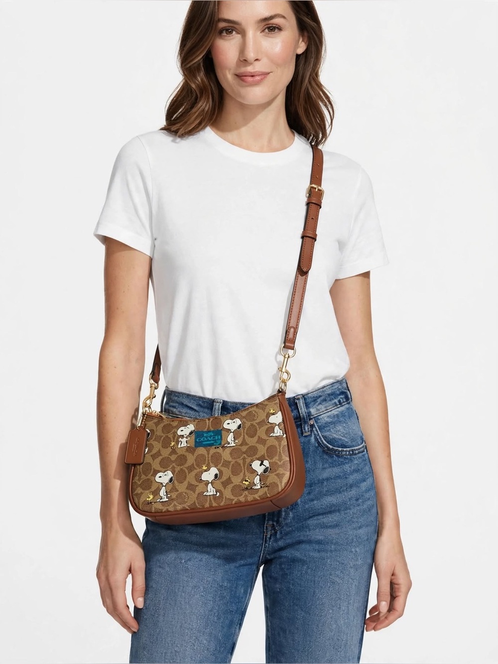 Brown Snoopy Print Crossbody Shoulder Bag